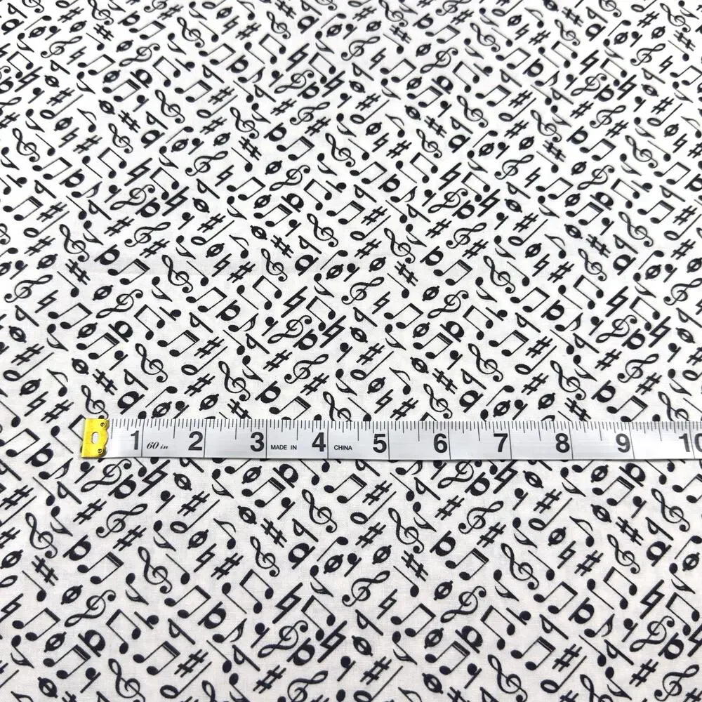 Black Musical Notes Clefs Symbols on White Cotton Fabric - 1/2 Yd - Band, Choir